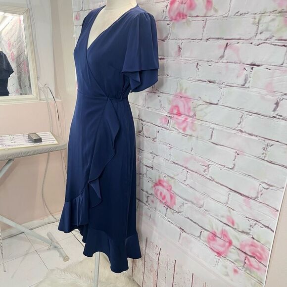 Chelsea28 navy true wrap flutter dress - Picture 3 of 11